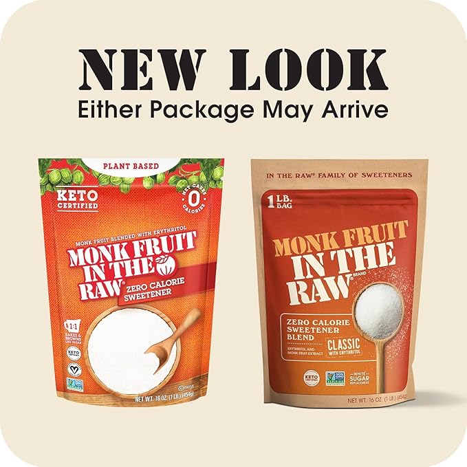 Monk Fruit In The Raw Sweetener Baker's Bag, 16 oz., Keto Certified Monk Fruit Sweetener, Zero Calories, Zero Net Carbs, Non-GMO Project Verified