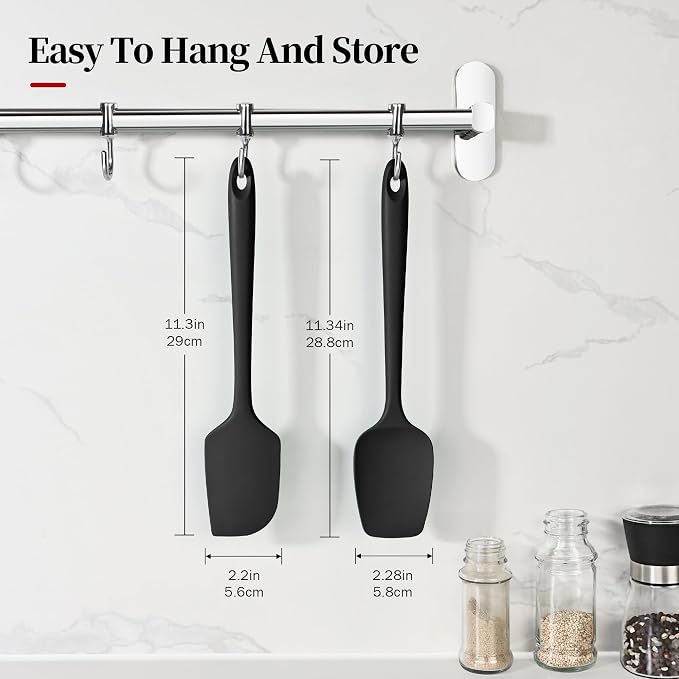 600ºF Heat Resistant Silicone Spatula Spoonula Set of 2, Black | High Heat Food Safe Kitchen Use Scraper for Cooking Baking Mixing Scraping Stirring Cake Nonstick Cookware Pan Bowl