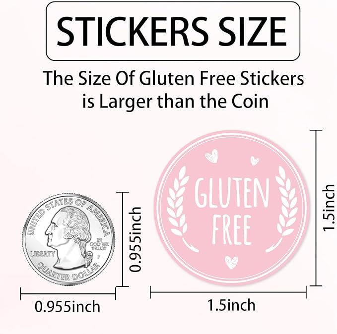 Louise Maelys Gluten Free Stickers 1.5 Inch Food Allergy Labels for Baking, Kitchen & Food Packaging with Wheat & Heart Design, Waterproof, Residue-Free 500PCS