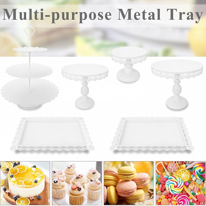 Set of 9 Cake Stands Metal Cupcake Stand Set Multiple Styles Candy Fruit Display Tower Dessert Plate Cake Serving Tray for Birthday Party Wedding Anniversary Baby Shower Engagement (White)