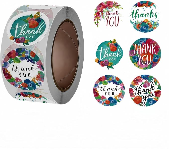 500pcs Floral Thank You Stickers Roll,1 Inch Circle Gift Seals for Packaging, 6 Patterns,Pink Rose Design,Bakery,Cards,Envelopes-Waterproof Adhesive Labels (Blue)