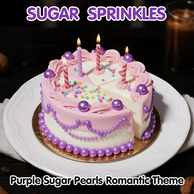 Edible Purple Pearl Sprinkles for Cake Decorating,Pearls Sugar Sprinkle,130g/4.58oz Mix Size,Baking Edible Cake Decorations Candy,Cupcake Toppers,Cookie Decorating Donuts Ice Cream Toppings,Wedding Birthday Party Supplies