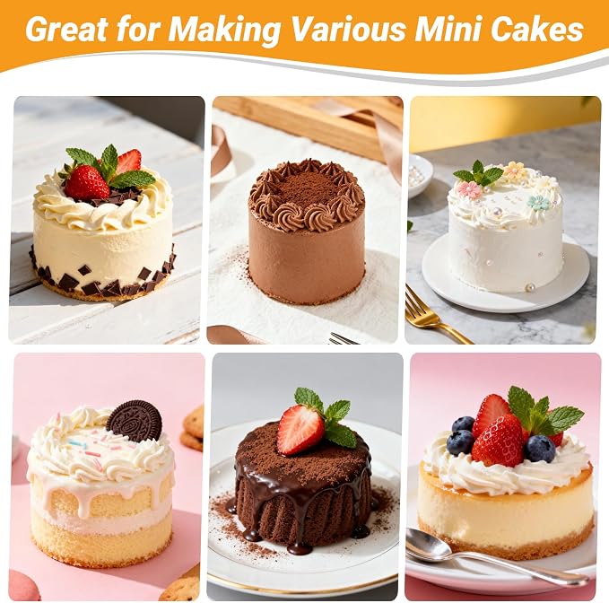Beasea 4 Inch Cake Pans Set, 3 Pack Aluminum Alloy Mini Round Cake Pans with Removable Bottom, Individual Cheesecake Mold Tin for Baking