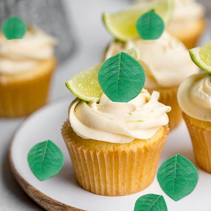 92pcs Edible Leaves Edible Green Cake Cupcake Toppers Edible Wafer Paper Leaf Cake Decoration for Hawaii Aloha Summer Theme Wedding Birthday Baby Shower Party