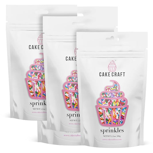 Cake Craft Sprinkles – 3-Pack (100g Each) | Decorating Cakes, Cupcakes, Cookies & More | Rainbow – Jimmies