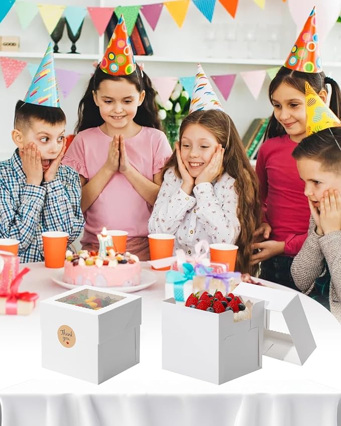 COTOPHER 15Pcs 6x6x6 Inches Mini Cake Boxes, Square Bakery Boxes with Window, Cake Containers for Pastries, Cookies, Chocolates, Cupcakes, Birthday Party Cake Decorating Supplies for Gift Giving