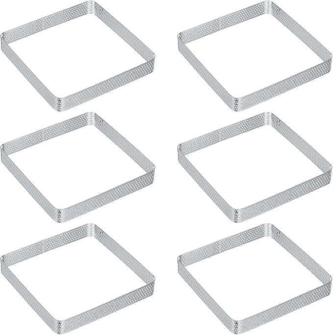 uxcell Square Perforated Cake Rings 5.1 x 5.1 Inch Stainless Steel Cake Pastry Mousse Ring Molds for DIY Cake Dessert Mousse Pastries Baking, Silver Tone