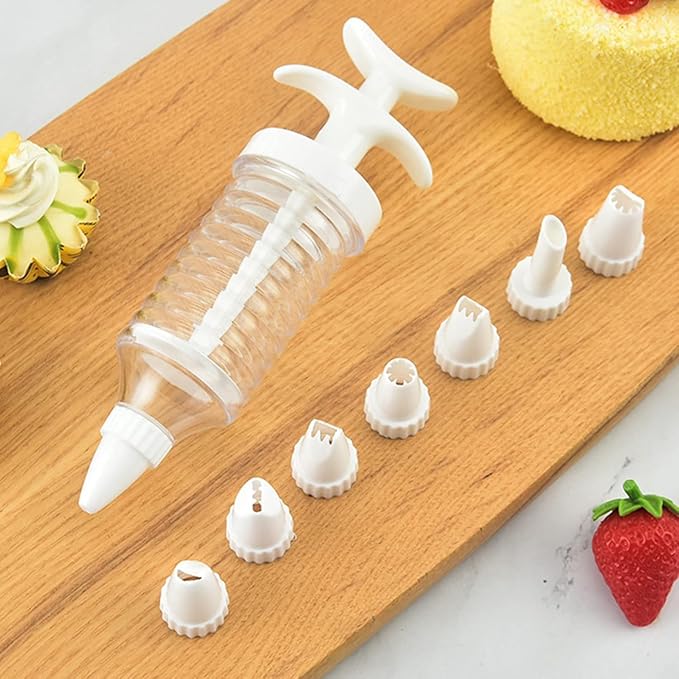 Professional Cake Decorating Kit, Piping Nozzle with Syringe, 8 Plastic Pastry Tips, Icing Tube for Cupcakes