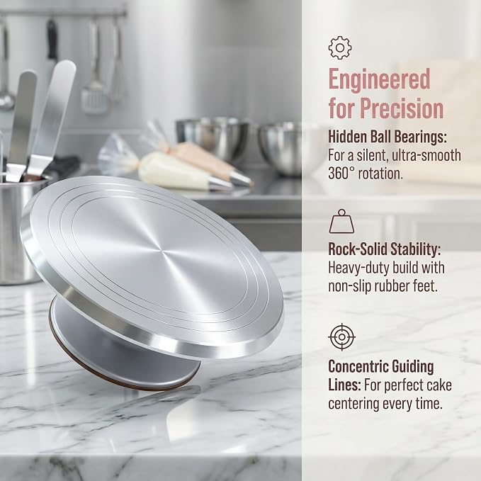 12 Inch Aluminium Alloy Revolving Cake Stand, Rotating Cake Turntable for Cake, Cupcake Decorating Supplies