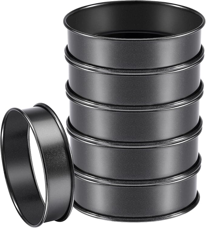 FANGSUN English Muffin Ring 4 Inches, Crumpet Rings Non-stick, Double Rolled Stainless Steel Ring Molds for Cooking Set of 6, Round Baking Egg Rings for Food, Breakfast, Metal Pastry Tart Rings