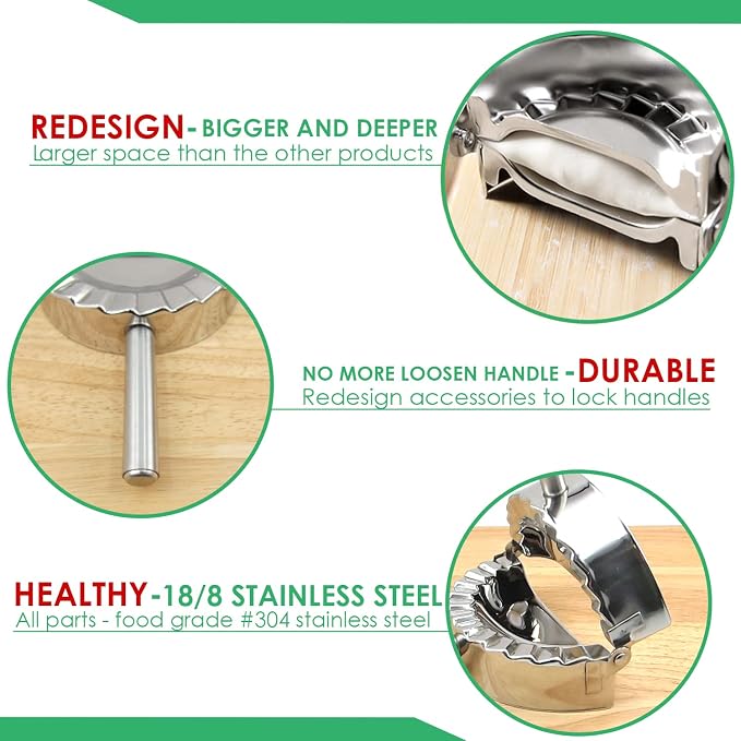 KAYCROWN 3.25 Inch Empanada Press, Stainless Steel Dumpling Maker Dough Cutter Dumpling Mold for Empanada, Dumpling, Ravioli, Pierogi, Turnovers, Calzone (S: 3 1/4 inch)