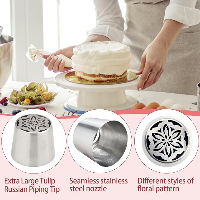 Extra Large Russian Piping Tips for Marshmallows Stainless Steel Flower Frosting Nozzles many styles Cake Decorating Baking tool for Buttercream, Cupcakes Cookies(SL50)