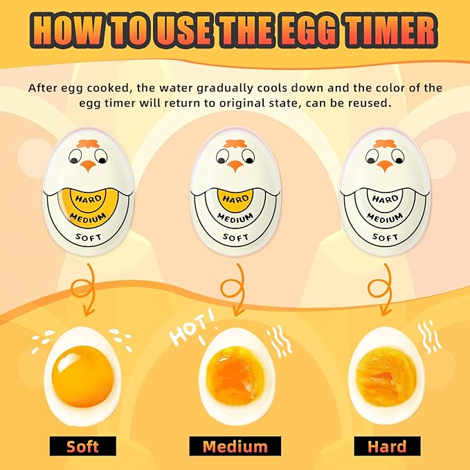 FOREV Egg Timer for Hard Boiled Eggs Soft Boiled Color Changing Indicator Tells When Eggs are Ready, Yellow 2pcs