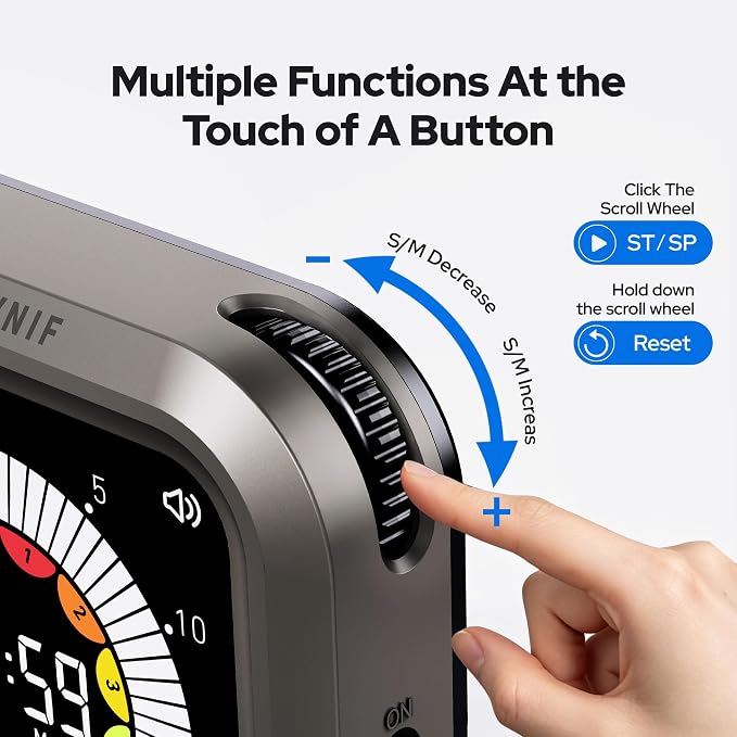 Visual Timer for Kids with Color Display Kitchen Timer 1500mAh Battery | Memory Function Scroll Wheel Control, Magnetic Back with Stand, Up to 12h59m Countdown, Kitchen, Study & Classroom