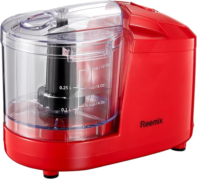 1.5-Cup One-Touch Electric Food Chopper, 100W Mini Food Processor Meat Grinder, Mix, Chop, Mince and Blend Vegetables, Fruits, Nuts, Meats, Stainless Steel Blade (Red)