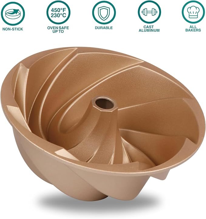 Baker's Secret Nonstick Fluted Cake Pans, Perfect for Fluted Cakes, Die Cast Aluminum Cake Pans, 2 Layers Non-stick Coating For Easy Release, Cake Pan - Cast Aluminum Collection (Marissa)