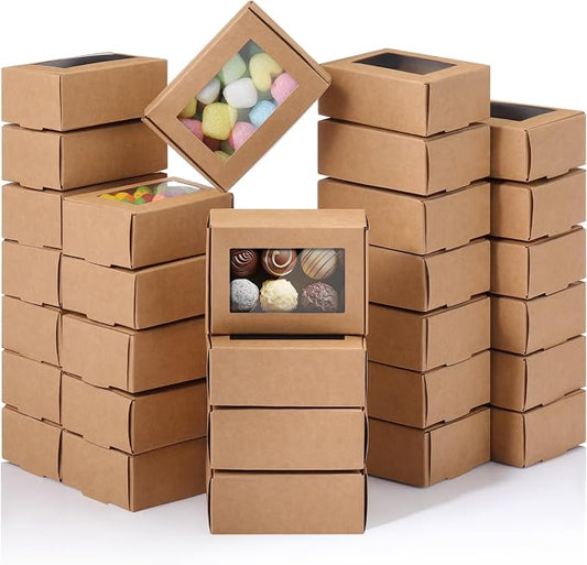 Zonon 100 Pcs Soap Boxes for Homemade Packaging, Mini Kraft Boxes with Window for Bakery Candy Soap Making Gift Packaging, 3.7x2.6x1.4 Inch (Brown)
