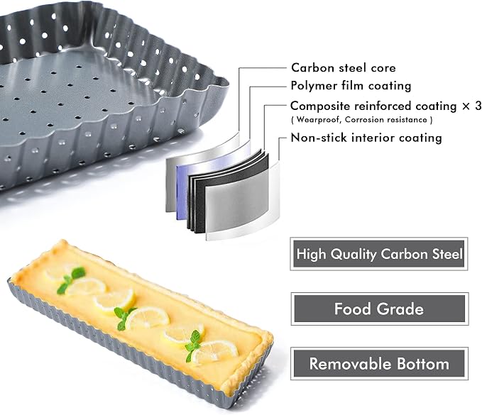 Webake Tart Pan with Removable Bottom, 14 Inch Rectangle Quiche Pan Perforated Tart Tin Nonstick Crispy Baking Tray for Fluted Pie Pizza Quiche Tart (Pack of 2)