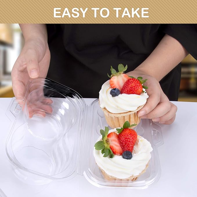 2 Cavity Cupcake Boxes-Stackable Regular Cupcake Carrier Holder, Thicker Clear Cupcake Boxes, Non-slip High Topping Cupcake Containers for Cupcakes, Muffins (50)