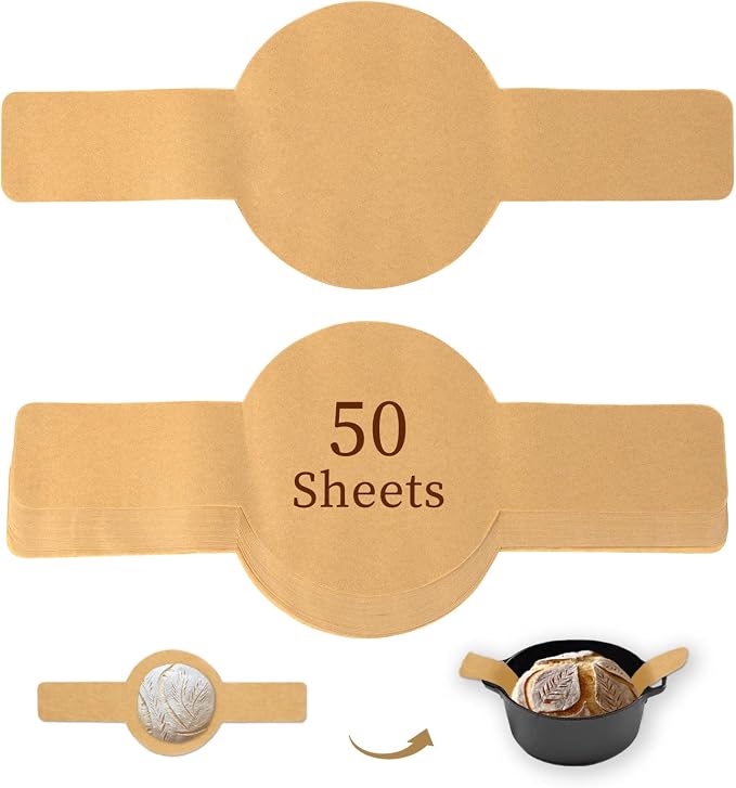 Parchment Bread Sling for Dutch Oven, BlissBoard Disposable Bread Baking Mat with Long Handles, 50 Pcs Unbleached Parchment Paper for Air Fryer, Sourdough Transfer