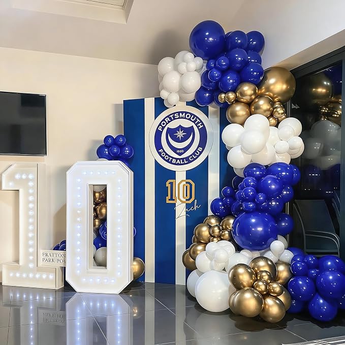 Blue and Gold Balloons Garland Arch Kit 154pcs Royal Blue White Metallic Gold and Confetti for Graduation Birthday Wedding Party Decorations