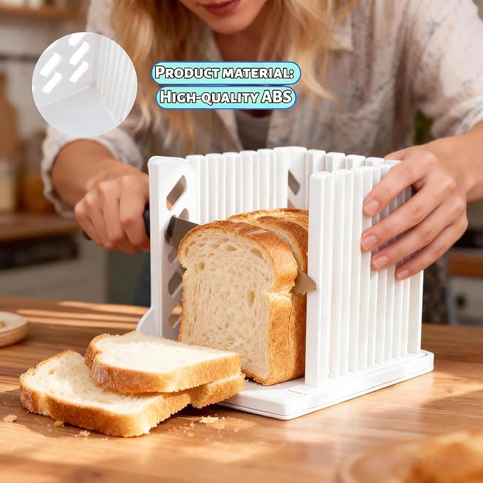Bread Slicer for Homemade Breads, Toast Slicer, Adjustable Thickness Slicing Guide, Foldable Portable Bread Cutter Suitability for Homemade Breads, Bagels, Loafs, Cakes - Kitchen Baking Tool