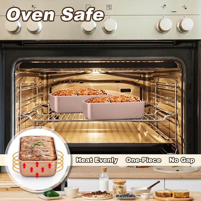 LIANYU Loaf Pans for Bread Baking, 9×5 Inch Stainless Steel Loaf Bread Tins, Non-Stick Baking Pans for Homemade Banana Sandwich Sourdough, Healthy & Sturdy, Set of 6, Rose Gold