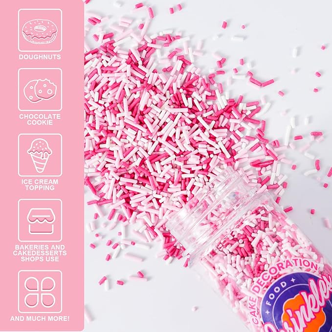 Valentines Day Dye Free Sprinkles Pink and White Jimmies No Artificial Dyes Natural Jimmies Sprinkles for Valentine's Day Cake Decorations Baby Shower, Cookies, Fondant Cake, Dessert Toppings, 4.2oz