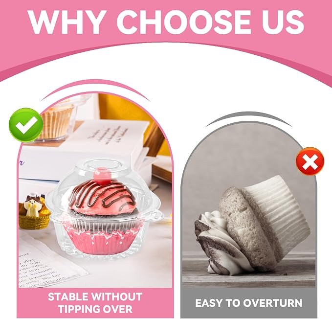 NPLUX 150 Pack Individual Cupcake Containers Plastic Cupcake Holders Deep Dome Muffin Containers