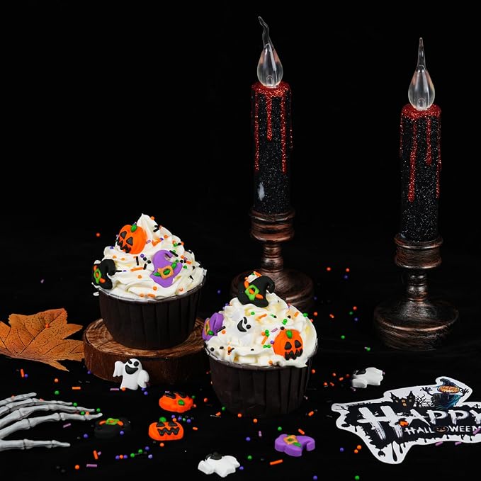 Halloween Icing Decorations - Edible Pumpkins, Ghosts, Witch Hats, Knives, Axes Cake Decorations Royal Icing Sugar Sprinkles for Cakes Toppers, Cookies, Cupcakes Halloween Baking Supplies 28 Count