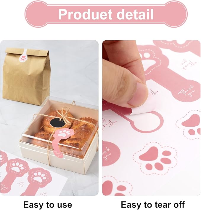 400Pcs Handmade Food Baking Seal Stickers Labels,Black Long Label Bakery Stickers with Gold Foil,Self-Adhesive Goods Bakery Sticker Sealing Tamper-Proof Sticker for Pastry Bags(Short Pink Cat Claw)