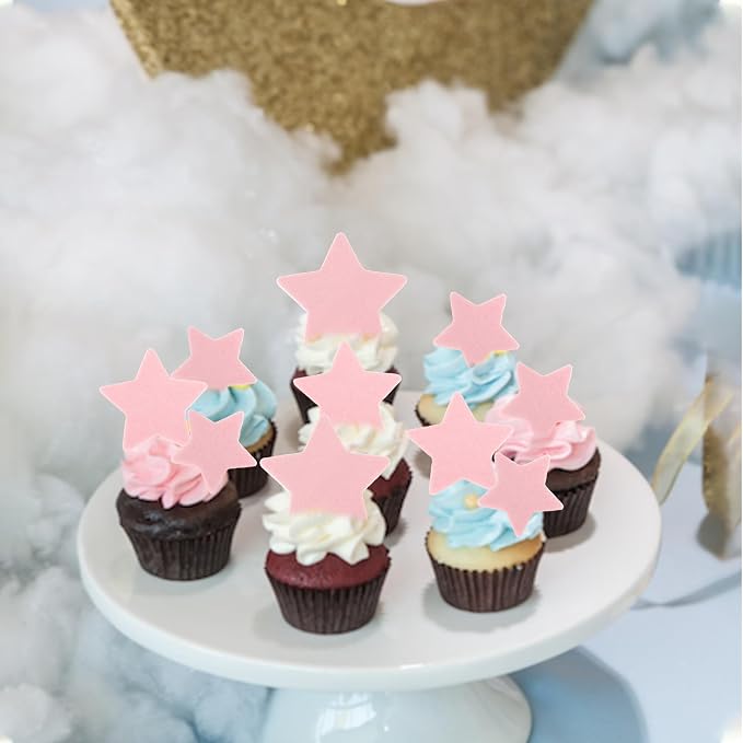 60 PCS Edible Star Cupcake Toppers Edible Stars for Cake Decorating Twinkle Star Cupcake Picks for Wedding Engagement Bridal Shower Birthday Baby Shower Party Cake Decorations Supplies Light Pink
