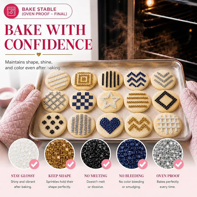 Confect- Funky Disco Sparkling Sugar Sprinkle Mix – 5-Pack Assorted Edible Sugar Crystals in White, Champagne Gold, Black, Bright Blue & Silver – Cake, Cupcake & Cookie Decorating Toppings –Vegan, Gluten-Free, Nut-Free, Soy-Free, Dairy-Free, Palm Oil-F...