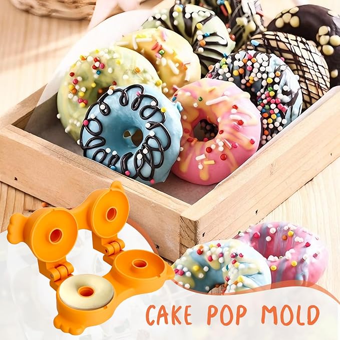 Cake Pop Mold 2-in-1 Set, 3D Sphere & Circle Maker with Cutter and Pusher, for Home Baking, Birthday Parties, Wedding Desserts (Donut)