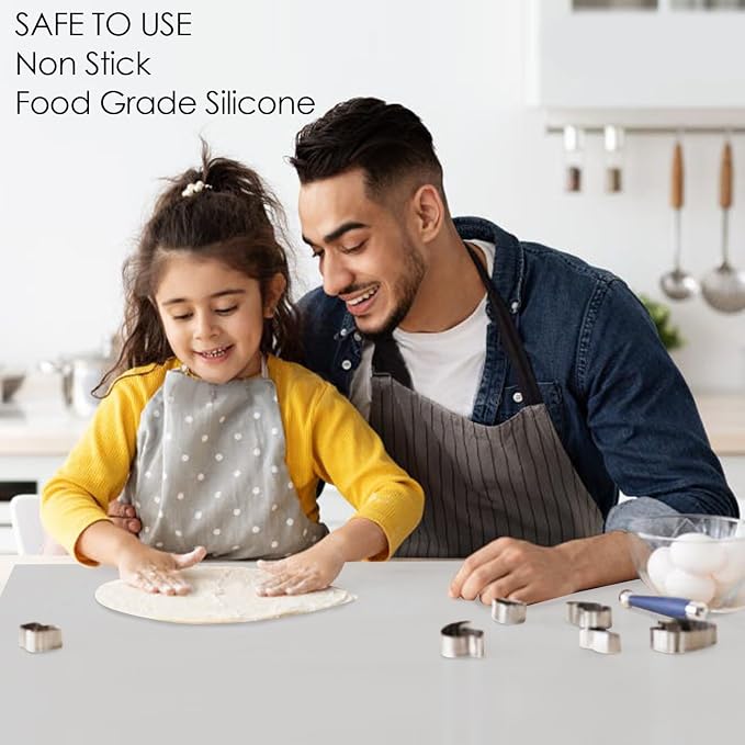 Extra Large Silicone Mat, 31.5x17 Inch Heat Resistant Mat for Kitchen Counter, Non-Stick Silicone Baking Mat for Dough and Pastry, Thick Silicone Pad Countertop Protector, Gray