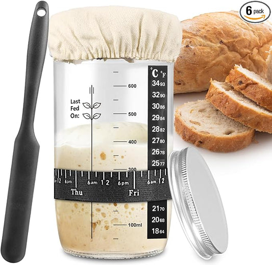 zunmial Sourdough Starter Jar, 24 oz Sourdough Starter Kit with Date Marked Feeding Band, Thermometer, Cloth Cover & Metal Lid, Reusable Sourdough Bread Baking Supplies, Home Baking Supplies