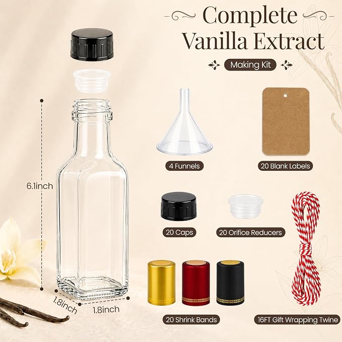 TBWIND 18 Pack 5oz Vanilla Extract Bottles with Airtight Leakproof Caps | Include Shrink Bands, Labels & Funnels; Designed for Vanilla Extract, Syrups, Tinctures, Limoncello, Oils & Gift Giving