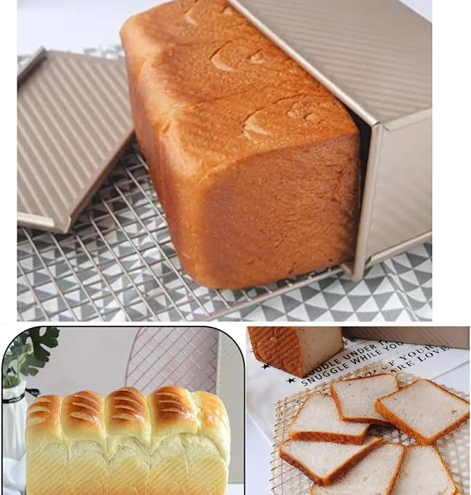 Pullman Loaf Pan with Lid, 13x4.7 Inch 2.2LB Nonstick Sandwich Bread Pan with 3 Dough Scrapers, Heavy Duty Square Toast Box for Sourdough & Homemade Bread Baking