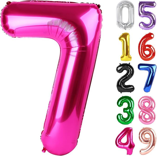 Hot Pink Number 7 Balloon 40 Inch, 7th Birthday Party Decorations for Children, Giant 7 Foil Balloon for Party Supplies
