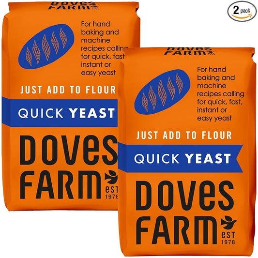 Doves Farm Quick Yeast 4.41 oz (Pack of 2) - Fast Acting Gluten Free Yeast for Baking Bread, Pizza Dough, Rolls | For Hand Baking and Bread Machine | Quick, Fast, Instant, Rapid Rise Leavening Agent