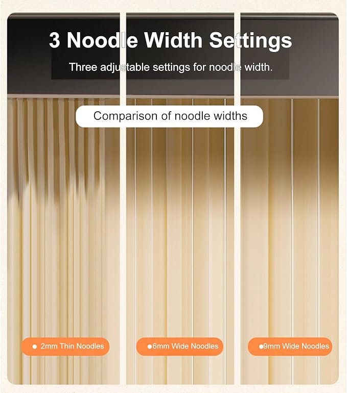 Home Manual Dough Presser, Stainless Steel Noodle Maker Machine, Dumpling Wrapper Press with 6-Thickness Settings (0.6-4.8mm), 3 Noodle Widths (2mm/6mm/9mm), Noodle Cutter for Kitchen