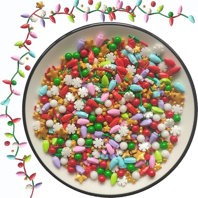 Edible 4.6 oz Colorful Christmas Lights Sugar Sprinkles, Candy Bulbs for Xmas Cake Decorating and Cupcake Toppers, Cookie Decoration, Ice Cream Topping