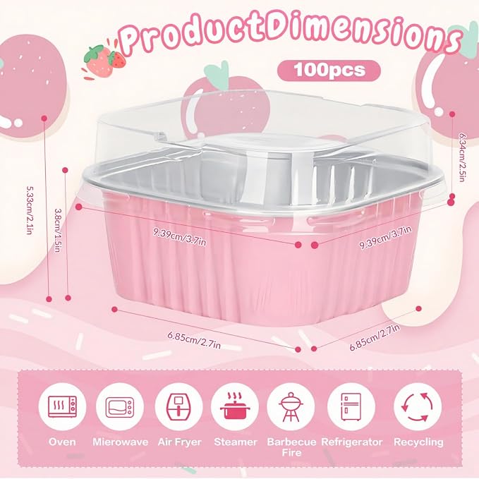 100Pack 5oz Mixcolor Mini Cake Pans with Lids Baking Cups Aluminum Foil Pans Tins, Individual Dessert Cups Containers for Sales,Party,Picnics