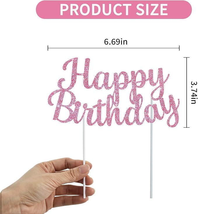 BEISHIDA Pink happy birthday Cake Topper, Happy Birthday Cake Bunting Decor,Birthday Party Decoration Supplies，Photo Booth Props