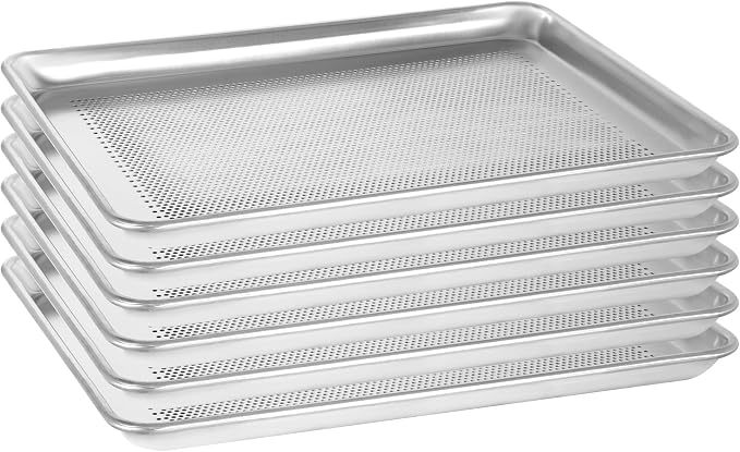 6 Pack Half Size Perforated Aluminum Baking Sheet, 18 x 13 in | NSF, Aluminum Commercial Cookie Sheets, Non-Stick, Oven Safe Up to 500℉