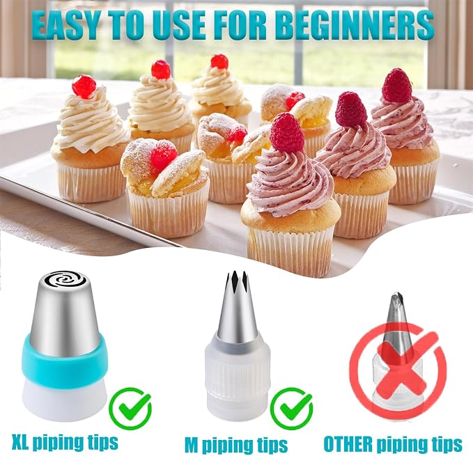 Russian Piping Bags with Nozzles 54 Pieces, Cake Accessories with Piping Nozzles, Stainless Steel, Piping Bag for Cupcakes, Cakes, Decorating Cakes