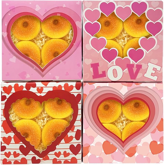 Bakepacker Valentine 30-Packs Bakery Boxes with Window 6x6x3 inches Thick & Sturdy Macaroon Pastry Boxes Cookie Boxes for Bakerys