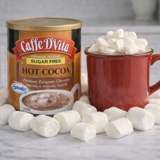 Caffe D'Vita Sugar Free Hot Cocoa Mix - Sugar Free Hot Chocolate Mix, Gluten Free, Low Fat, No Cholesterol, No Hydrogenated Oils, No Trans Fat, Kosher, Hot Cocoa Mix Bulk - 10 Oz Can