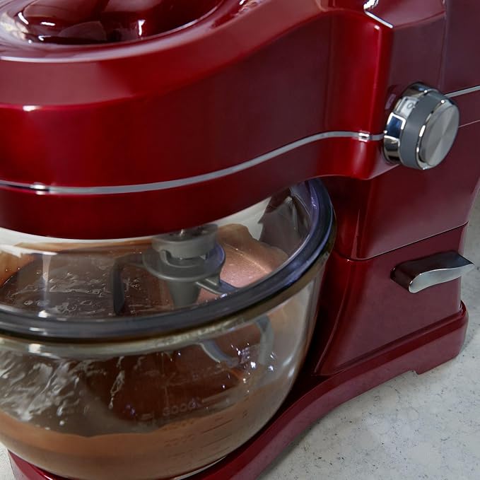Kenmore Ovation 500W RedStand Mixer, 10‑Speed Tilt‑Head with 5QT Glass Bowl, Pour‑In Top, 360° Splash Guard, LED Light, Flat Beater, Dough Hook & Whisk for Powerful, Stable, Low‑Noise Mixing