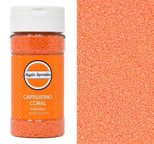 Mystic Sprinkles Solid Color Nonpareils 3.8oz Bottle (Captivating Coral)